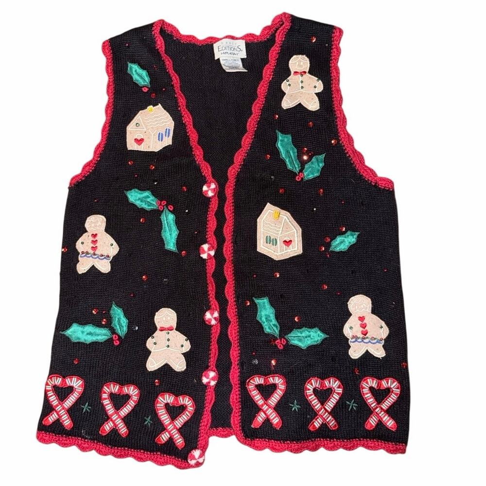 Vintage basic editions holiday Christmas cotton ramie sweater vest small party